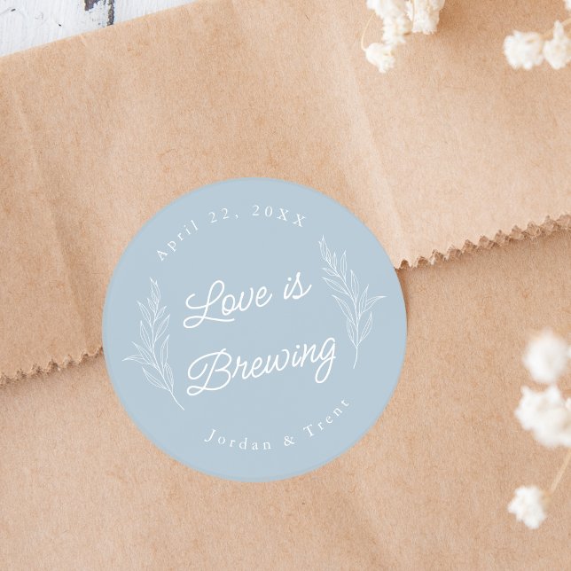 Dusty Blue Love is Brewing Coffee Favour Sticker (Creator Uploaded)
