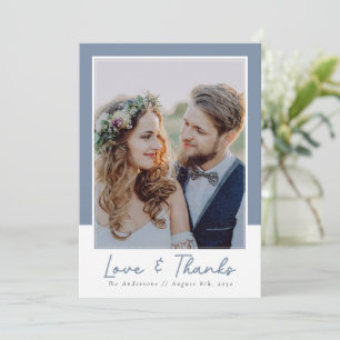 Dusty Blue Love & Thanks Photo Wedding   Thank You Card