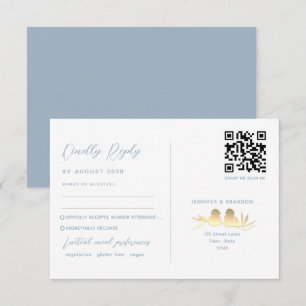 Dusty Blue Lovebirds QR RSVP Card