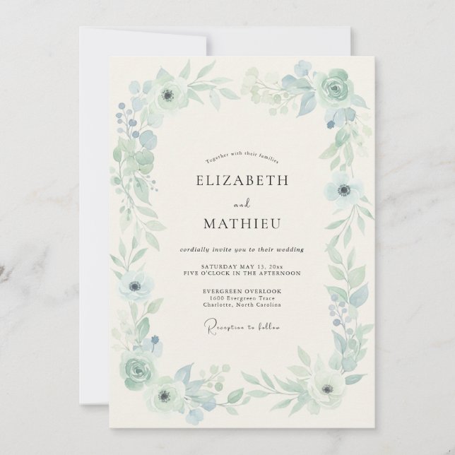 Dusty Blue Luminous Spring Wedding Invitation (Front)