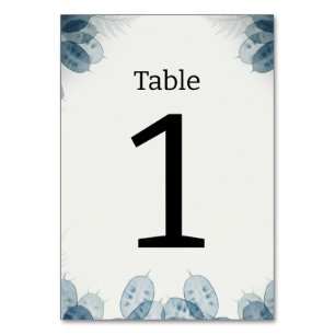 Dusty Blue Lunaria Fern Wedding Table Number