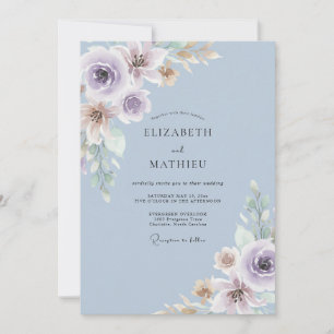 Dusty Blue Lush Blossom Wedding Invitation
