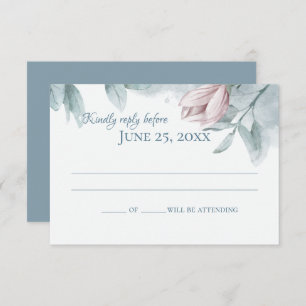 Dusty Blue Magnolias Elegant Wedding Response Invitation