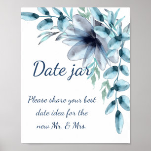  Dusty blue marine floral date jar bridal shower Poster