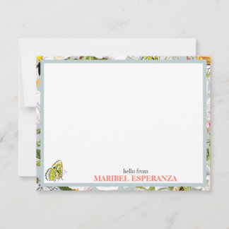 Dusty Blue Mariposa Personalised Flat Note Card