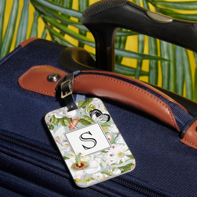 Dusty Blue Mariposa Vintage Monogram Luggage Tag (Front Insitu 1)