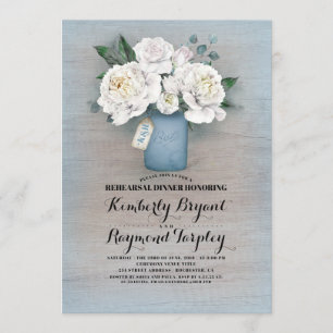 Dusty Blue Mason Jar Rustic Rehearsal Dinner Invitation