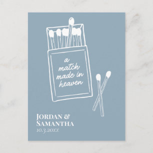 Dusty Blue Match Made in Heaven Save the Date Postcard
