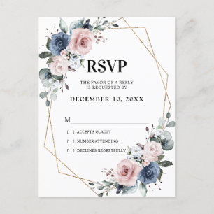 Dusty Blue Mauve Eucalyptus Geometric RSVP Postcard
