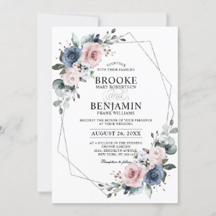 Dusty Blue Mauve Eucalyptus Geometric Wedding Invi Invitation
