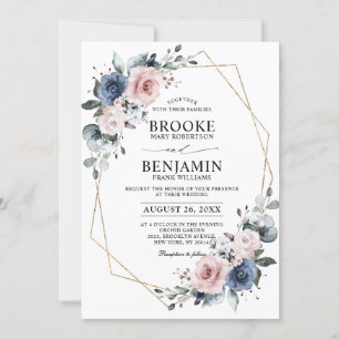Dusty Blue Mauve Eucalyptus Geometric Wedding Invi Invitation