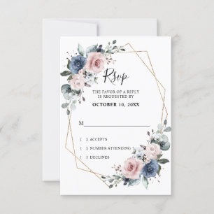Dusty Blue Mauve Eucalyptus Geometric Wedding RSVP Card