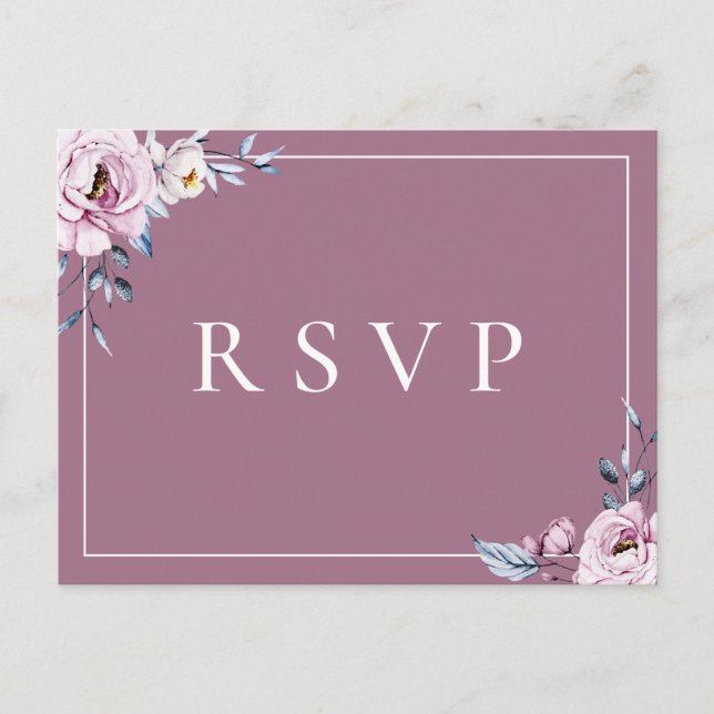 Dusty Blue Mauve Floral RSVP Song Choice Invitation Postcard (Front)