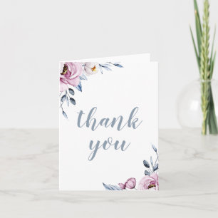 Dusty Blue Mauve Floral Wedding Thank You Card