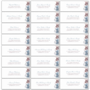 Dusty Blue Mauve Flowers Guest Names Address Label