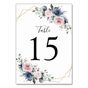 Dusty Blue Mauve Greenery Floral Geometric Table Number