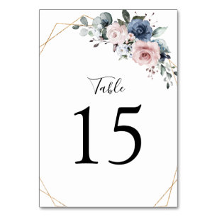 Dusty Blue Mauve Greenery Floral Geometric Table Number
