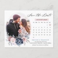 Dusty Blue Mauve Rose Photo calendar save the date