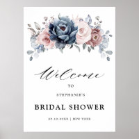 Dusty Blue Mauve Rose Pink  Bridal Shower Welcome 