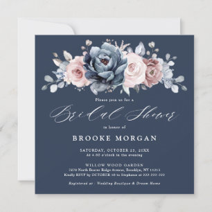 Dusty Blue Mauve Rose Pink Slate  Bridal Shower    Invitation