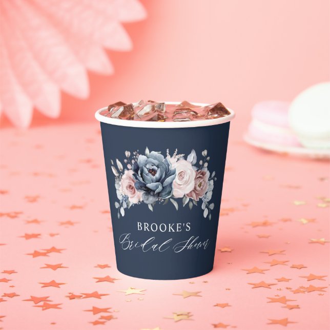 Dusty Blue Mauve Rose Pink Slate Bridal Shower Pap Paper Cups (Insitu)