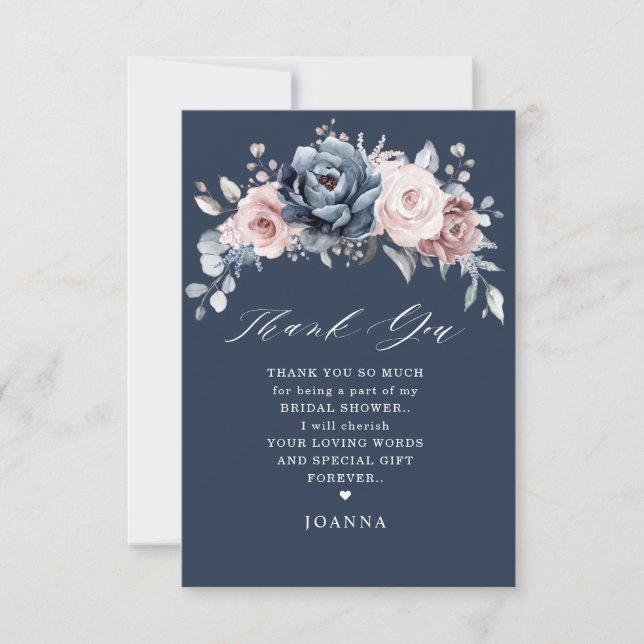 Dusty Blue Mauve Rose Pink Slate Bridal Shower Tha Thank You Card (Front)