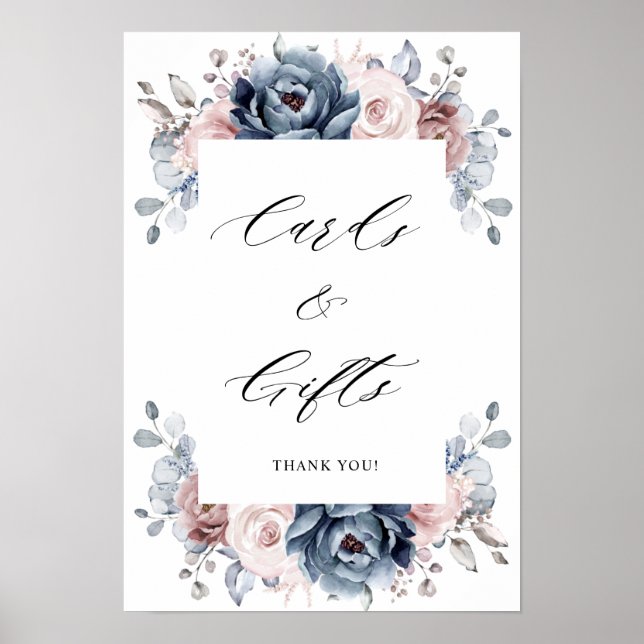 Dusty Blue Mauve Rose Pink Slate Cards & Gifts Poster (Front)