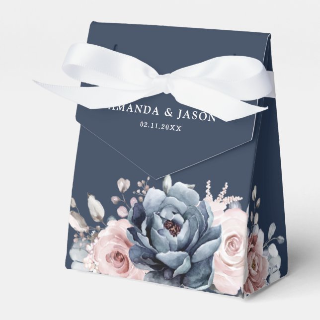 Dusty Blue Mauve Rose Pink Slate Floral Wedding  F Favour Box (Front Side)