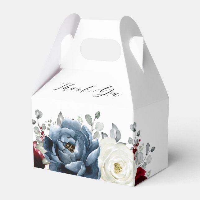 Dusty Blue Mauve Rose Pink Slate Floral Wedding  Favour Box (Front Side)