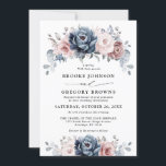 Dusty Blue Mauve Rose Pink Slate Floral Wedding  Invitation<br><div class="desc">Elegant and modern floral midsummer wedding invitation features a bouquet of watercolor roses peonies in shades of slate, dusty blue, dusty rose, dusty pink , mauve, sage with lush green botanical leaves and eucalyptus. Please find more matching designs and variations from my "blissweddingpaperie" store. And feel free to contact me...</div>