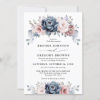 Dusty Blue Mauve Rose Pink Slate Floral Wedding 