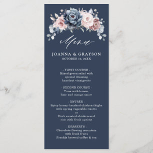 Dusty Blue Mauve Rose Pink Slate Floral Wedding  M Menu