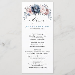 Dusty Blue Mauve Rose Pink Slate Floral Wedding  Menu