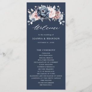 Dusty Blue Mauve Rose Pink Slate Floral Wedding Pr Programme