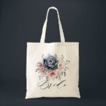 Dusty Blue Mauve Rose Pink Slate Wedding Bride     Tote Bag<br><div class="desc">Elegant and modern floral midsummer wedding bride tote bag features a bouquet of watercolor roses peonies in shades of slate, dusty blue, dusty rose, dusty pink , mauve, sage with lush green botanical leaves and eucalyptus. Please find more matching designs and variations from my "blissweddingpaperie" store. And feel free to...</div>