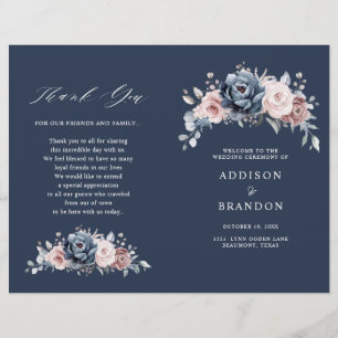 Dusty Blue Mauve Rose Pink Slate Wedding Progam