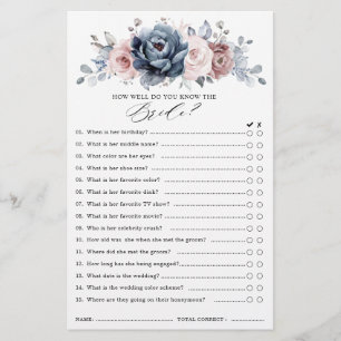 Dusty Blue Mauve Rose Slate Bridal Shower Game