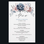 Dusty Blue Mauve Rose Slate Floral Wedding Menu<br><div class="desc">Elegant and modern floral midsummer wedding menu features a bouquet of watercolor roses peonies in shades of slate, dusty blue, dusty rose, dusty pink , mauve, sage with lush green botanical leaves and eucalyptus. Please find more matching designs and variations from my "blissweddingpaperie" store. And feel free to contact me...</div>