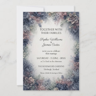 Dusty Blue Mauve Succulent Wedding Invitation