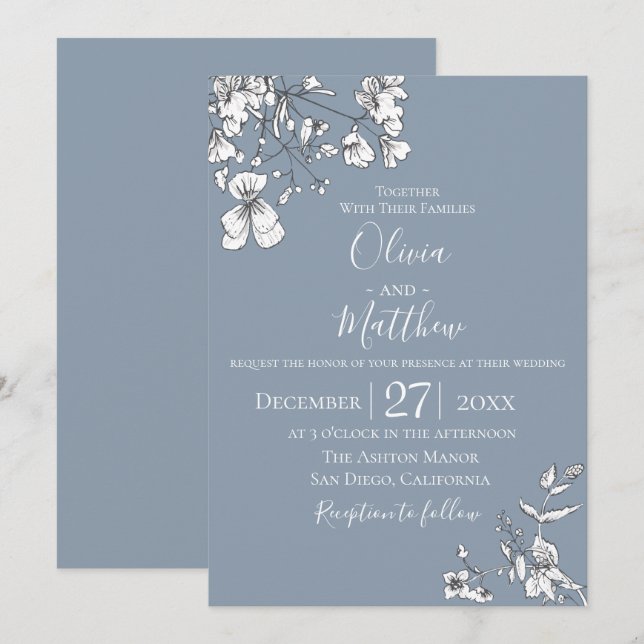 Dusty Blue Meadow Wedding Invitation (Front/Back)