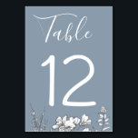 Dusty Blue Meadow Wedding Table Number Card<br><div class="desc">Delicate hand drawn meadow flowers in white and soft charcoal on dusty blue background,  wedding table number cards. Customise text font style,  colour and size. Designed to match our Dusty Blue Meadow Collection.</div>