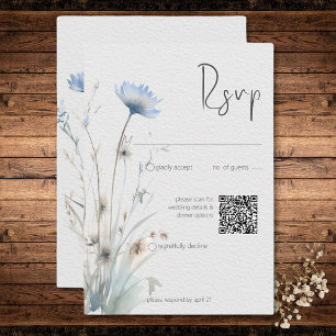 Dusty Blue Meadow Wildflowers Modern QR Code RSVP Card
