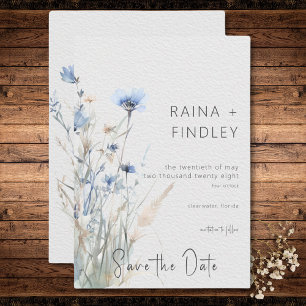 Dusty Blue Meadow Wildflowers Modern Wedding Save The Date