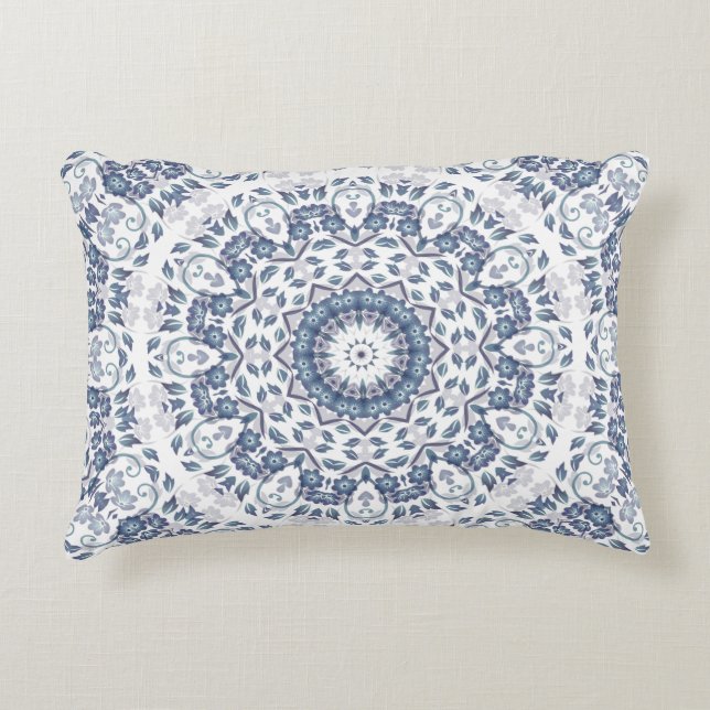 Dusty Blue Mediterranean Mandala Lumbar Pillow (Front)