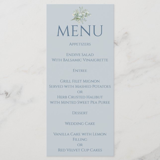 Dusty Blue  Menu (Front)