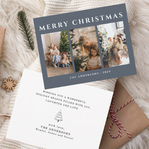 Dusty Blue Merry Christmas Family Photo Holiday Card