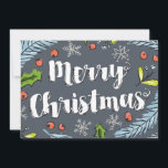 Dusty Blue Merry Christmas Spruce Boughs Holiday Card<br><div class="desc">This illustrated flat holiday card features an illustration of hand-drawn blue spruce,  holly and mistletoe branches around inky style Merry Christmas writing. Personalise the back with your family photo,  a customised message and names.</div>