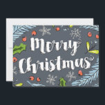 Dusty Blue Merry Christmas Spruce Boughs Holiday Card<br><div class="desc">This illustrated flat holiday card features an illustration of hand-drawn blue spruce,  holly and mistletoe branches around inky style Merry Christmas writing. Personalise the back with your family photo,  a customised message and names.</div>