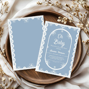 Dusty Blue Mexican Boy baby shower papel picado Invitation
