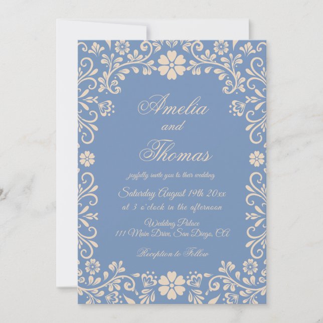 Dusty Blue Mexican Talavera Wedding  Invitation (Front)